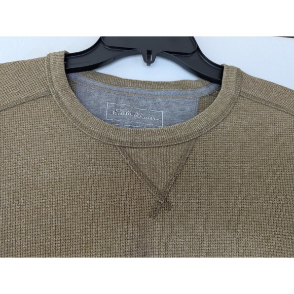 Eddie Bauer Men's Sz M  Pullover Sweater Crew Neck Thermal Cotton Green Solid - Picture 3 of 8
